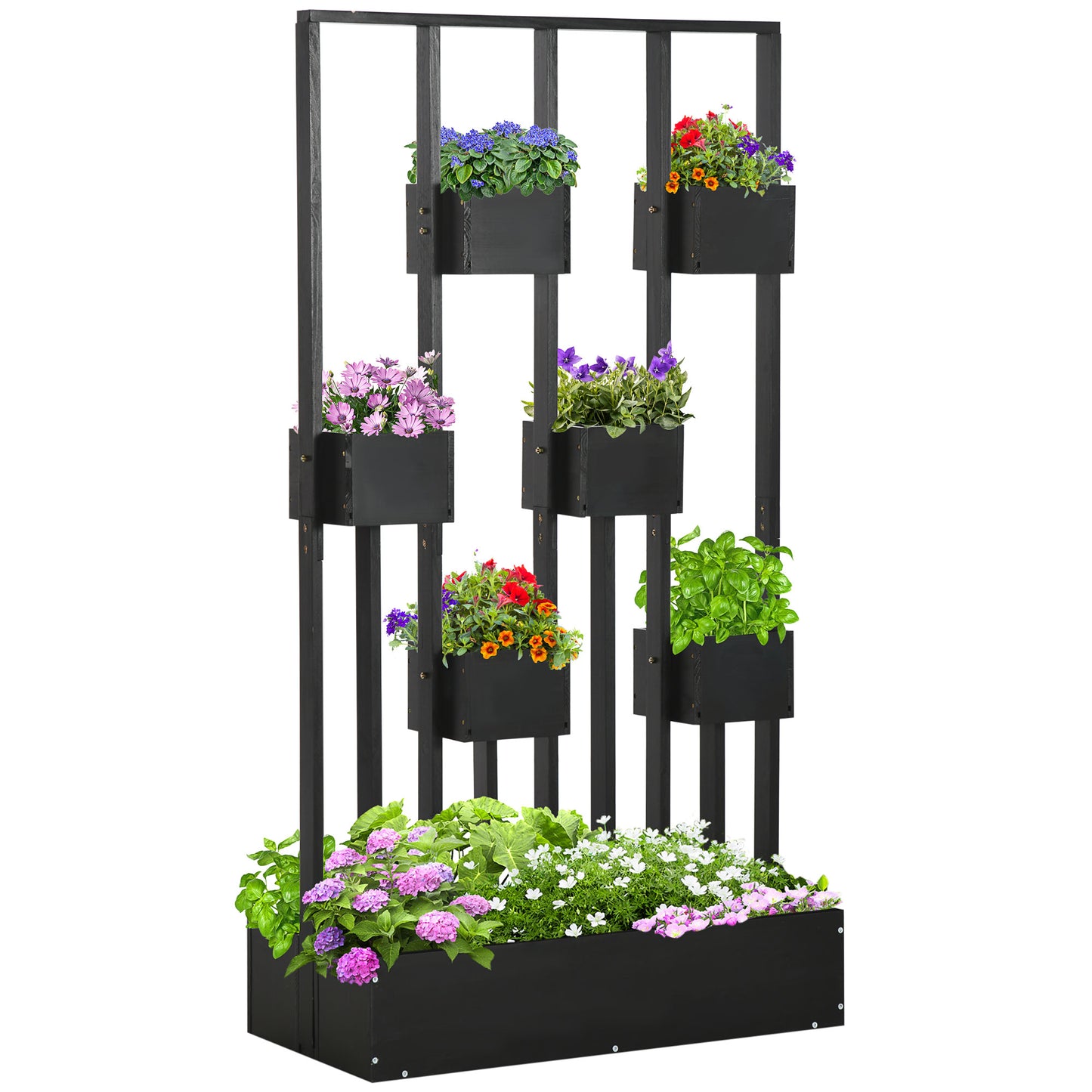 Outsunny plantenbakcombinatie, modulair ontwerp, staand frame, natuurlijk hout, zwart, 90 x 45 x 170 cm
