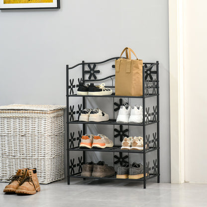 HOMCOM Kleines Schuhregal, platzsparendes Blumenregal, Pflanzenständer, freistehendes Regal, 4 Ebenen, Metall, schwarz, 59,5 x 30 x 92 cm