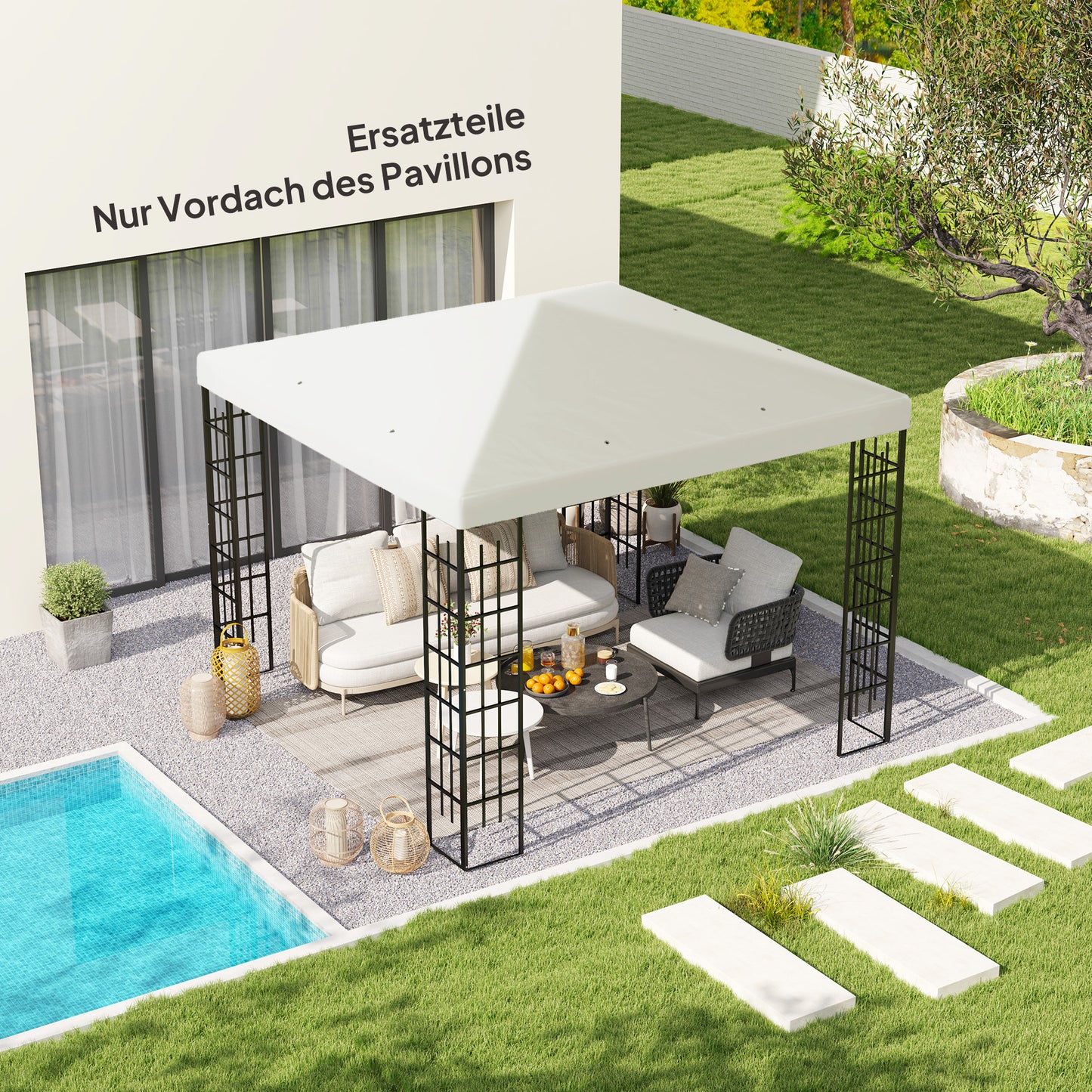 Outsunny 3 x 3 m vervangend zeil voor prieel, zeil voor tuinprieel, met drainagegaten, UPF30+, lichtgrijs