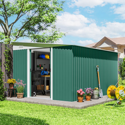 Outsunny metal garden shed, sloping roof, lockable double door, 2.8 x 3.45 x 2.01 m, green