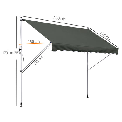 Outsunny klemzonnescherm met handslinger, in hoogte verstelbaar, knikarmzonnescherm, vuilafstotend, weerbestendig, balkonzonnescherm, 150 cm breed, terraszonnescherm voor terras, balkon, veranda, grijs