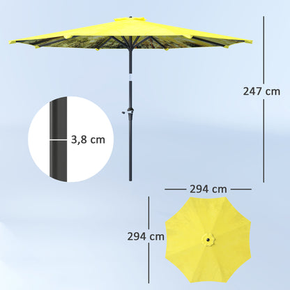Outsunny Sonnenschirm Ø 300 cm, Sonnenschirm mit Handkurbel, achteckiger Balkonschirm, gelb