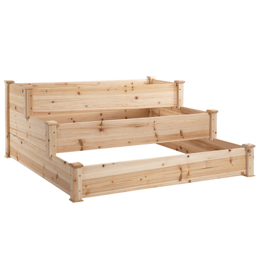 Outsunny Hochbeet, 3-stufig, Pflanzbeet, Kräuterbeet, Blumentreppe für Balkon, Garten, Kiefernholz natur, 120 x 120 x 56 cm