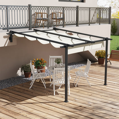 Outsunny tuinpaviljoen 3 x 3m, uitschuifbaar dak, wandmontage, metalen frame, crèmewit