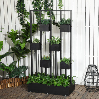 Outsunny plantenbakcombinatie, modulair ontwerp, staand frame, natuurlijk hout, zwart, 90 x 45 x 170 cm