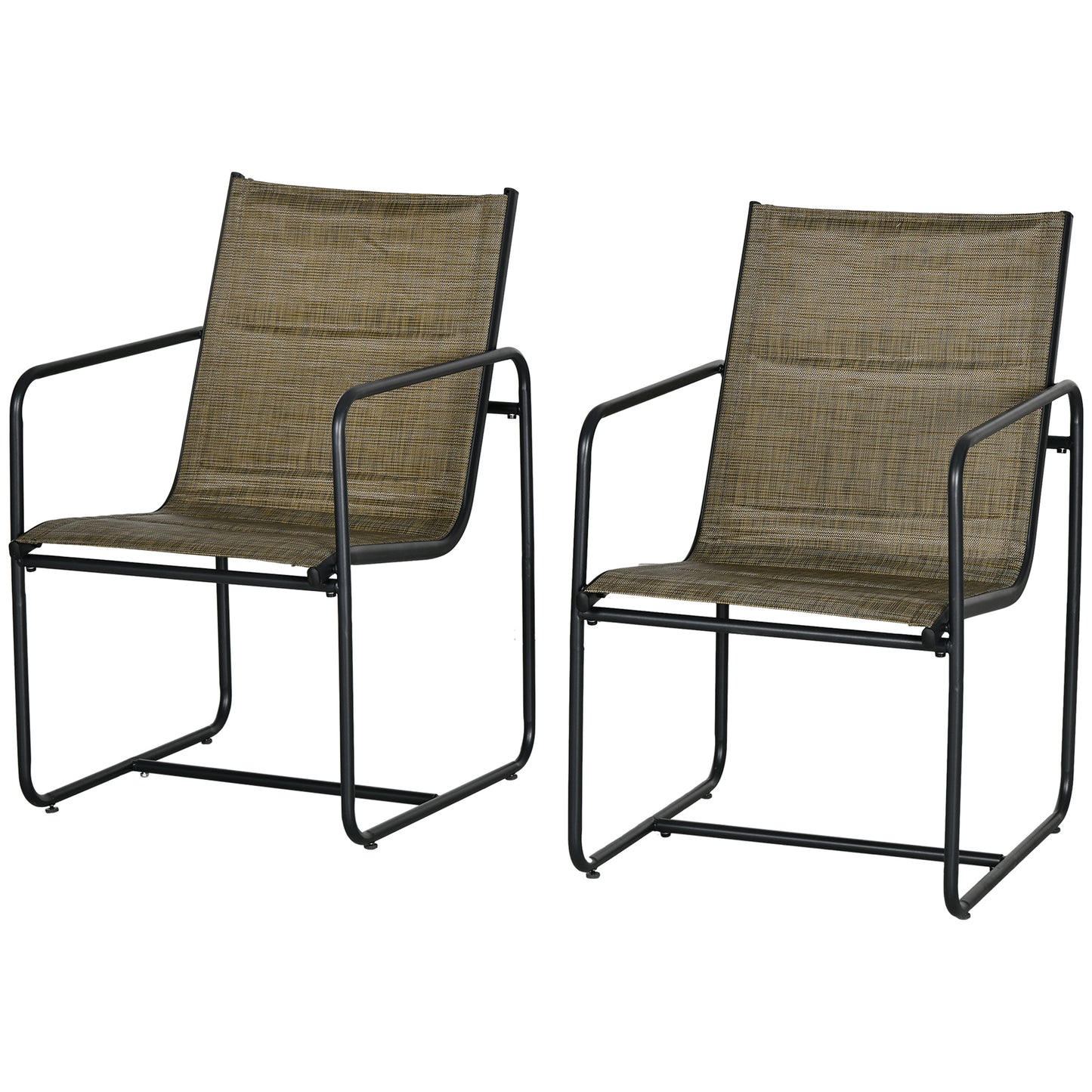 Outsunny tuinstoel, set van 2, ademende hoes, stevig metalen frame, 54x66,5x88cm, zwart/bruin
