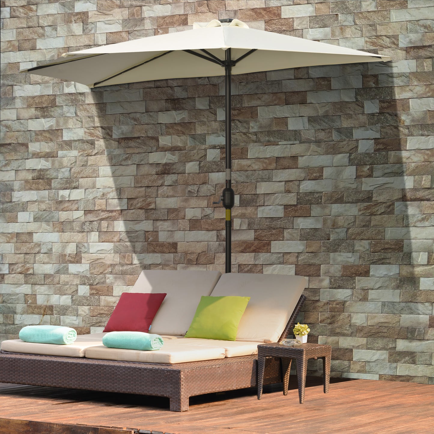 Outsunny parasol, terrasparasol, halfrond, met zonnepaneel, 20 LED's, handzwengel, beige, 2,70 x 1,35 x 2,40 m