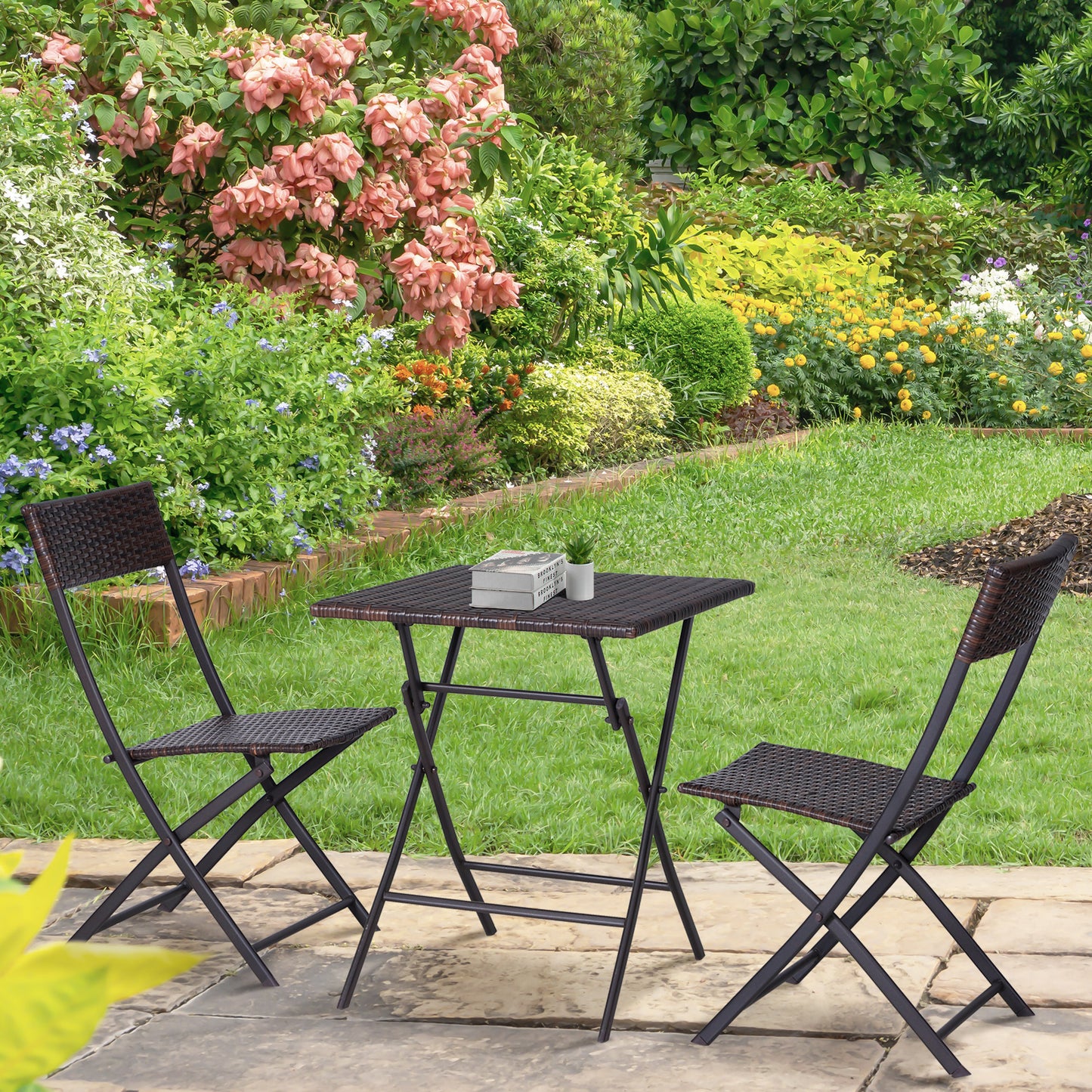 Outsunny Bistro-Set aus Polyrattan für 2 Personen, Sitzgruppe, Gartenmöbel-Set aus Rattan, Braun