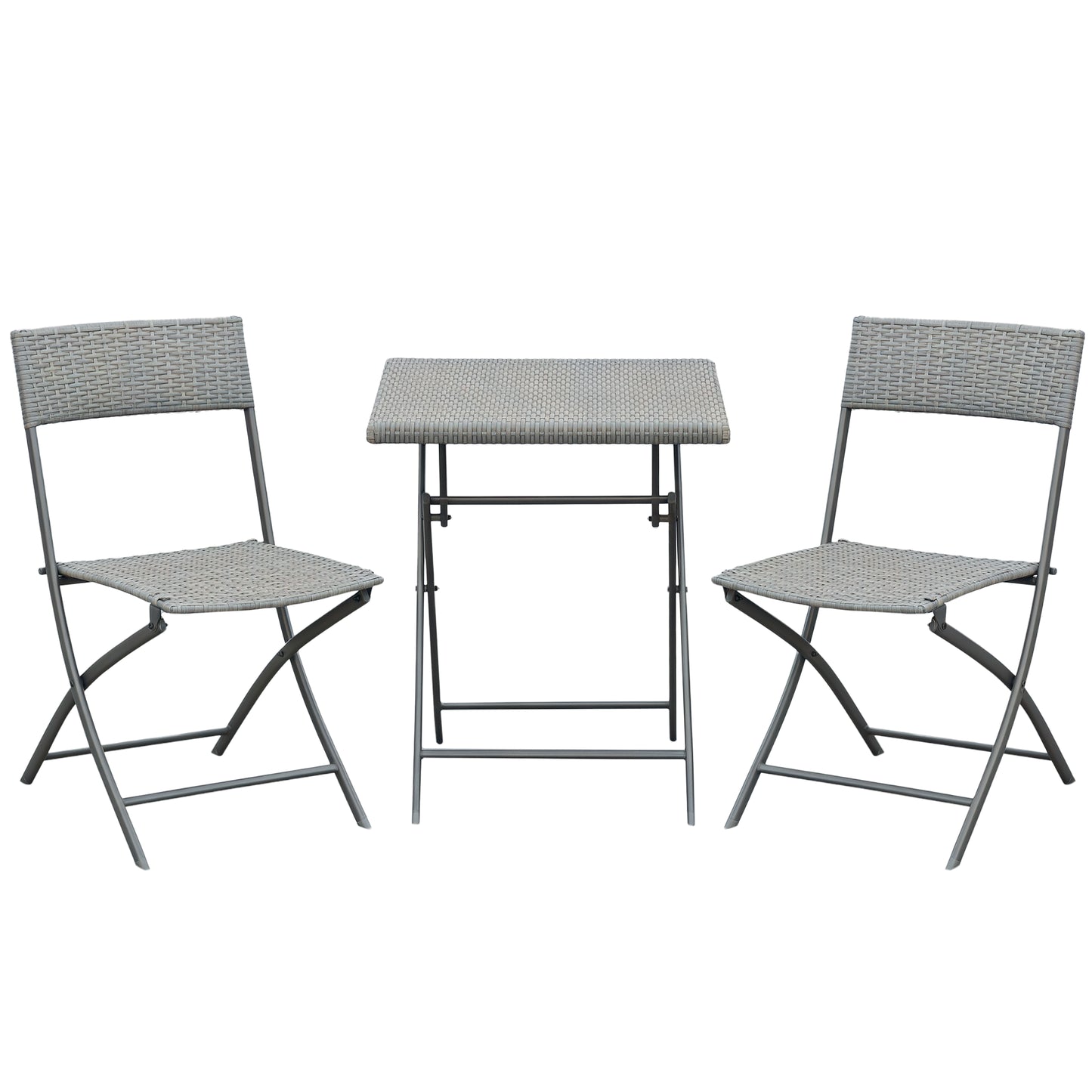 Outsunny Bistro-Set aus Polyrattan für 2 Personen, Sitzgruppe, Gartenmöbel-Set aus Rattan, Grau