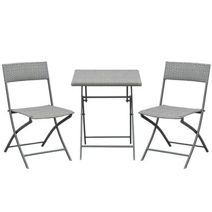 Outsunny Bistro-Set aus Polyrattan für 2 Personen, Sitzgruppe, Gartenmöbel-Set aus Rattan, Grau