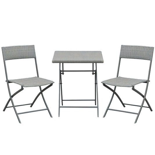Outsunny Bistro-Set aus Polyrattan für 2 Personen, Sitzgruppe, Gartenmöbel-Set aus Rattan, Grau