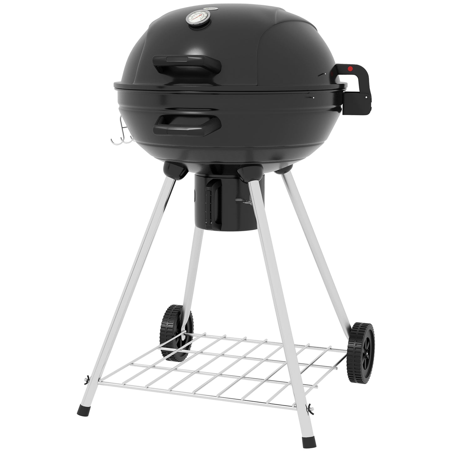 Outsunny Kugelgrill, Grillrost Ø 54 cm, Warmhalterost, Ablage, Aschenbecher, Thermometer, 55 x 65 x 89 cm, Schwarz