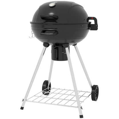Outsunny Kugelgrill, Grillrost Ø 54 cm, Warmhalterost, Ablage, Aschenbecher, Thermometer, 55 x 65 x 89 cm, Schwarz