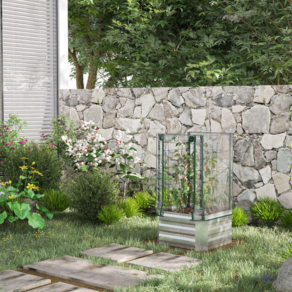 Outsunny Verhoogd Tuinbed, Kas, 3-delige Set, met Trellis, Kunststof Afdekking, 53 x 53 x 90 cm