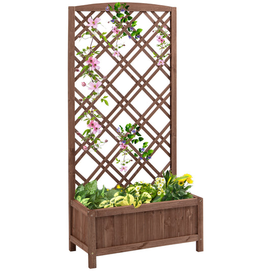 Outsunny Hochbeet mit Rankgitter, Holzkasten, gelb, 60 x 30 x 122,5 cm