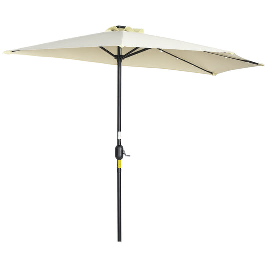 Outsunny Sonnenschirm, Terrassenschirm, halbkreisförmig, mit Solarpanel, 20 LEDs, Handkurbel, beige, 2,70 x 1,35 x 2,40 m
