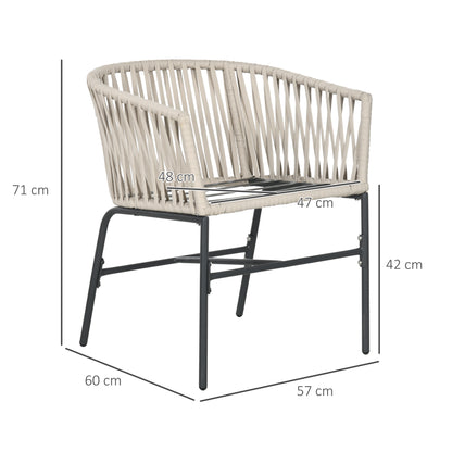 Outsunny terrasstoel set van 2, boho-stijl, comfortabele zitschaal, zitkussens, wasbare hoes, metalen frame, beige