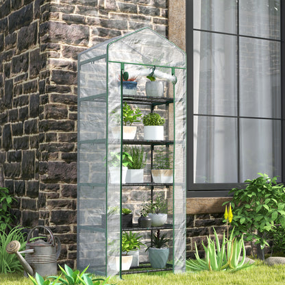 Outsunny Mini-Gewächshaus für Blumen oder Gemüse, Stahl, Kunststoff, 69 x 49 x 193 cm (L x B x H), Weiß