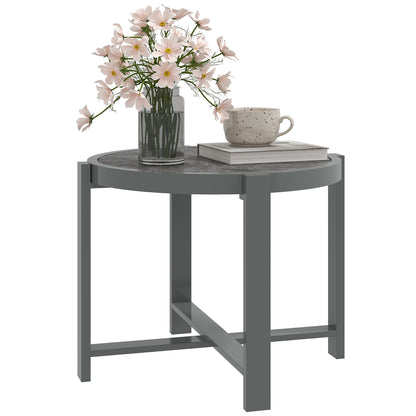 Outsunny Bijzettafel Tuintafel Rond Weerbestendig Aluminium Balkontafel met Marmerlook Grijs