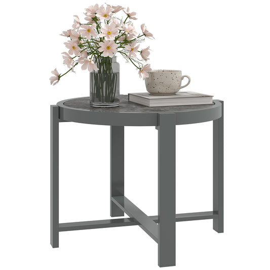 Outsunny Beistelltisch, Gartentisch, runder, wetterfester Aluminium-Balkontisch in Marmoroptik, Grau