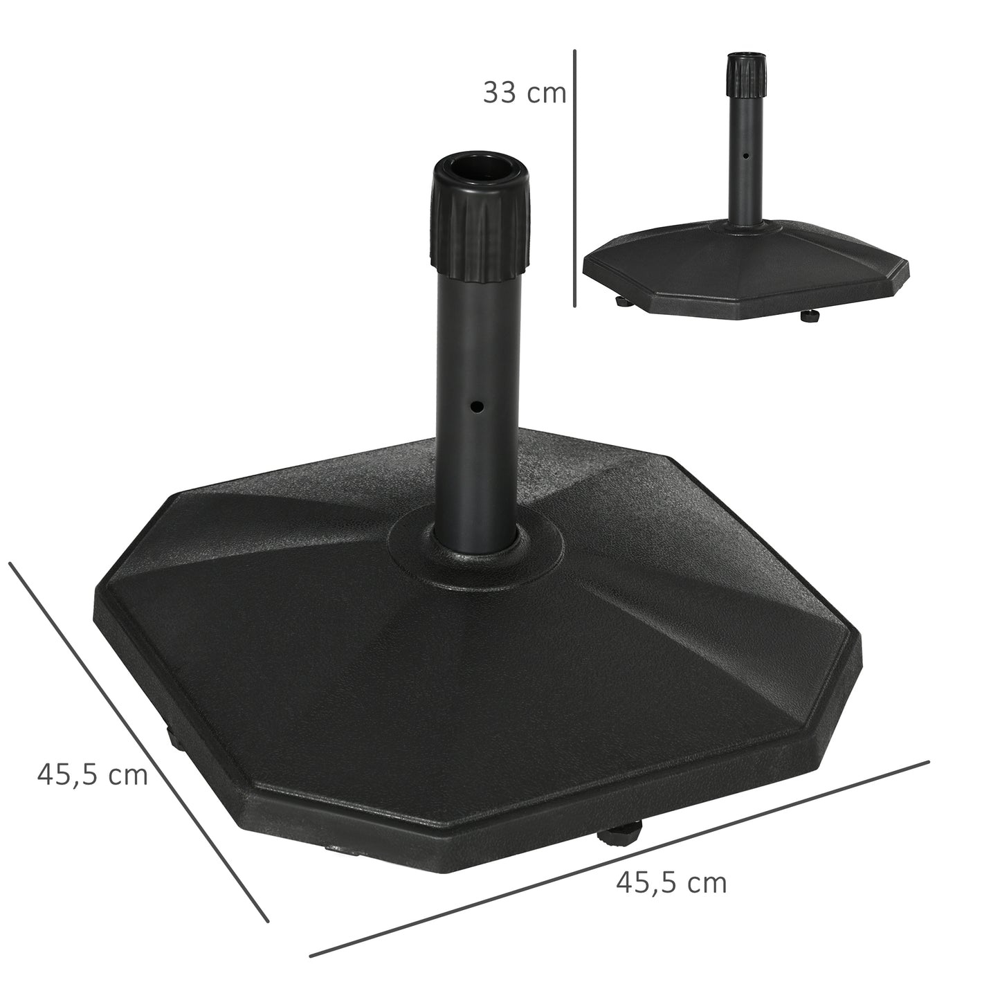 Outsunny paraplubak, 18 kg, cementvulling, compact ontwerp, kunststof behuizing, zwart, 45,5 x 45,5 x 33 cm