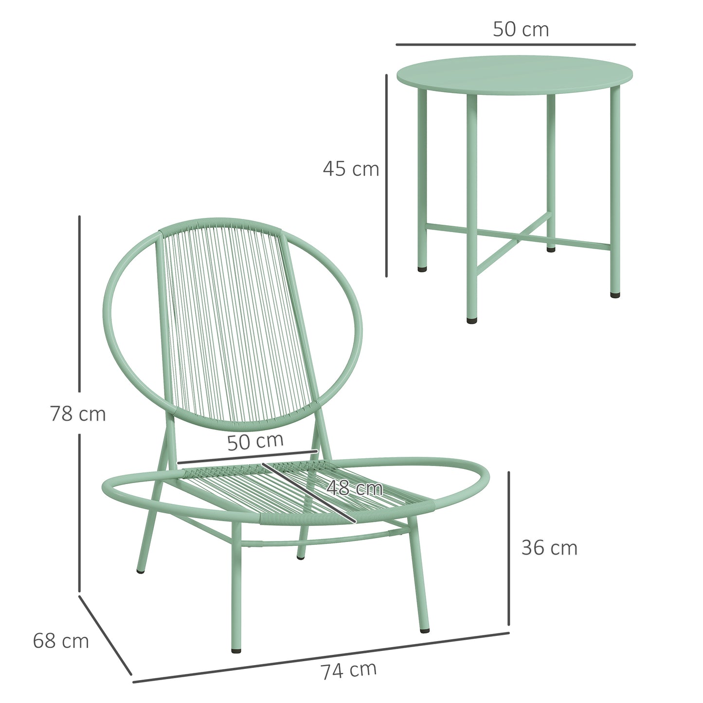 Outsunny Bistro-Set, 3-teilig, wetterbeständiges Polyrattan-Gartenmöbelset mit Bistrotisch und muschelförmigen Gartenstühlen, grün