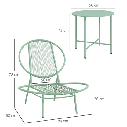 Outsunny Bistro-Set, 3-teilig, wetterbeständiges Polyrattan-Gartenmöbelset mit Bistrotisch und muschelförmigen Gartenstühlen, grün