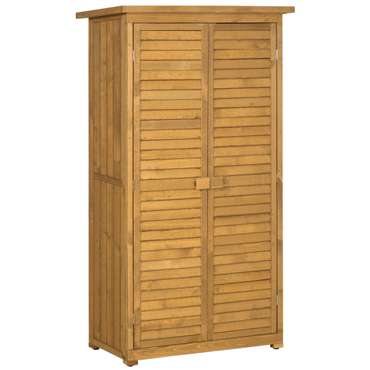 Gartenhaus Outsunny mit Lamellentüren, 3 Regalböden, wetterfest, 87 cm x 46,5 cm x 160 cm, Kiefernholz, braun