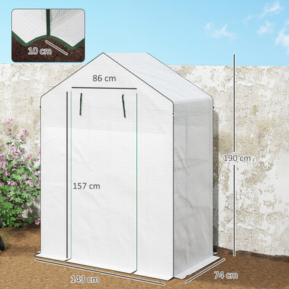 Outsunny Kas met planken, mini-kas, uv-bestendig, gaasvenster, ritssluiting, 143L x 74B x 190H cm, wit