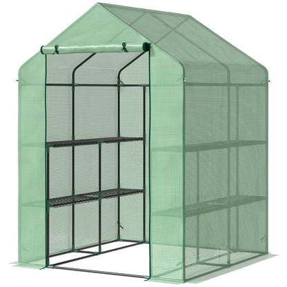 Outsunny Inloopkas met 8 planken, tomatenkas, kweekbak met deur, groen, staal en PE-kunststof, 143 x 138 x 195 cm