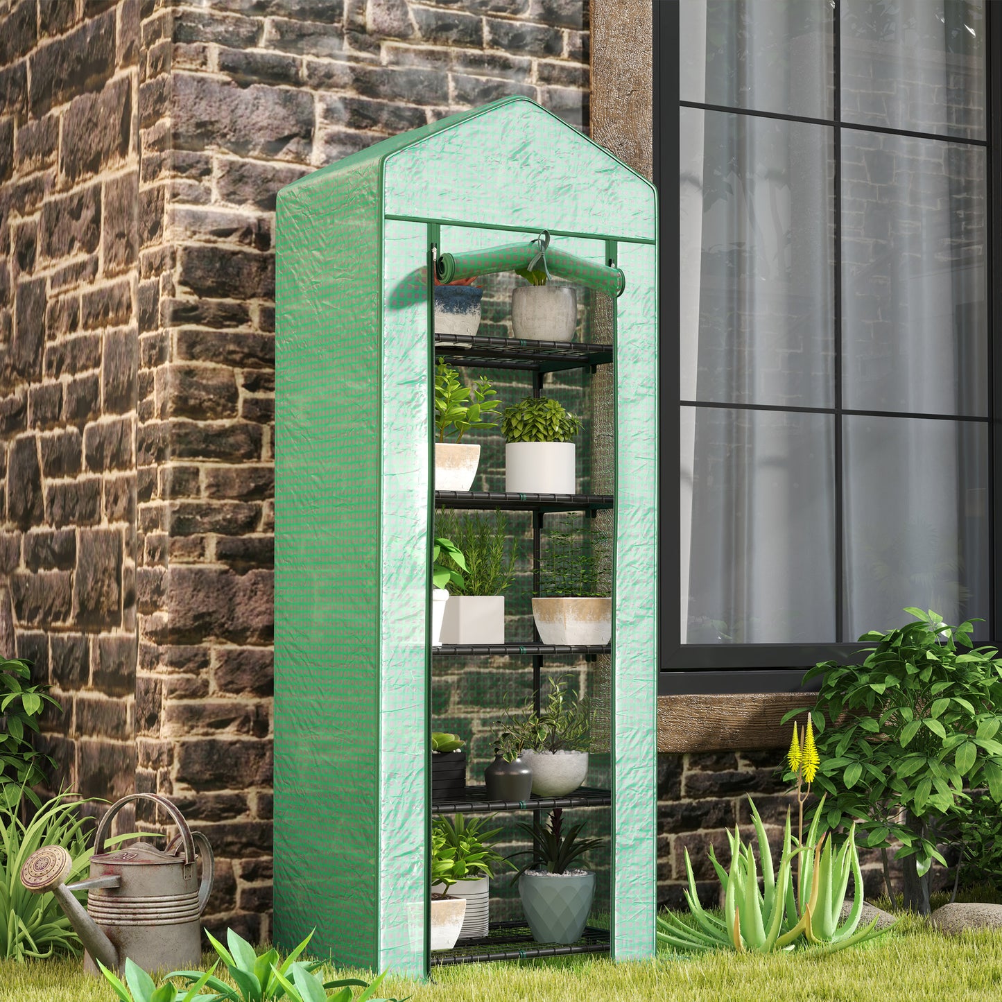 Outsunny Mini Kas voor Bloemen of Groenten, Staal, Kunststof, 69L x 49B x 193H cm, Groen