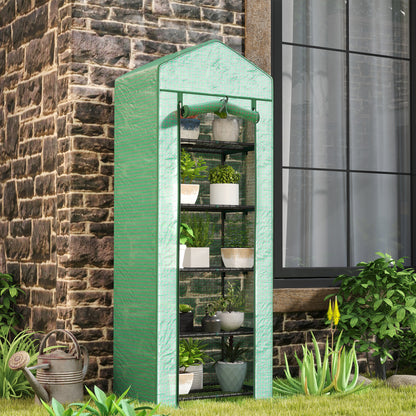 Outsunny Mini Kas voor Bloemen of Groenten, Staal, Kunststof, 69L x 49B x 193H cm, Groen