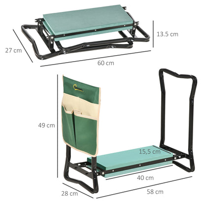 Outsunny Kniebank, klappbarer Gartenhocker, 2-in-1, Kniestütze, mit Werkzeugtasche, EVA-Schaumstoff, 58 x 28 x 49 cm