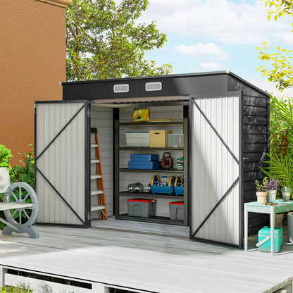 Outsunny Gartenhaus aus Stahl, Geräteschuppen, Doppeltüren, 249 cm (B) x 121 cm (T) x 166/183 cm (H), grau