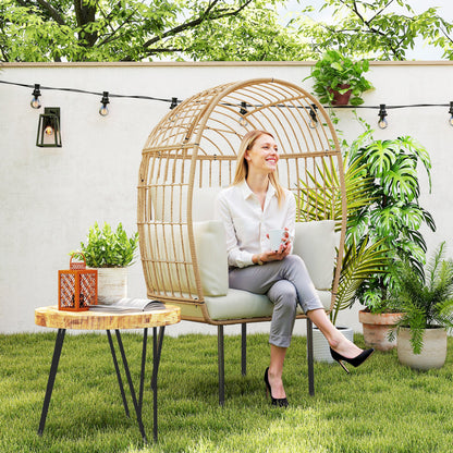 Outsunny Ei-vormige rotan fauteuil met afneembaar kussen, rotan stoel voor buiten 95 x 80 x 155 cm Beige