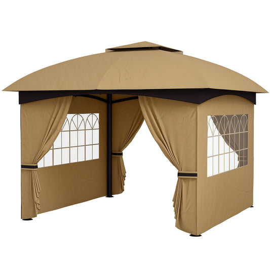 Outsunny Gartenpavillon, 3,4 x 3,4 m, Bierzelt mit belüftetem Dach, Bogenfenstern, Stahlrahmen, beige