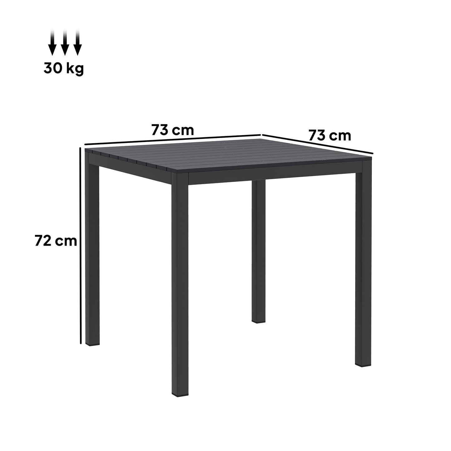 Outsunny Gartentisch, Aluminium, 73 x 73 cm, wetterfester Buffettisch in Holzoptik, Campingtisch für 4 Personen, Schwarz