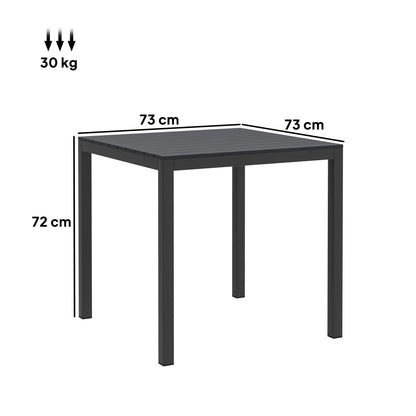 Outsunny Gartentisch, Aluminium, 73 x 73 cm, wetterfester Buffettisch in Holzoptik, Campingtisch für 4 Personen, Schwarz