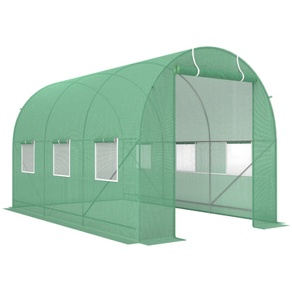 Outsunny Greenhouse 350x200x200cm, Foil Greenhouse, Tomato Greenhouse with Door, 6 Windows, Foil Tunnel Made of Galvanized Steel, PE, Sturdy Greenhouse Plant Tunnel, Incl. Ground Anchors and Ropes, Green