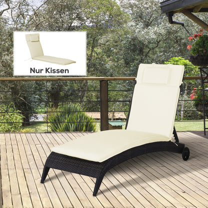 Outsunny Ligstoelkussen, Tuinligstoel met Afneembare Hoofdsteun, Crèmewitte Hoes, 198 x 53 x 5 cm, Alleen Kussen
