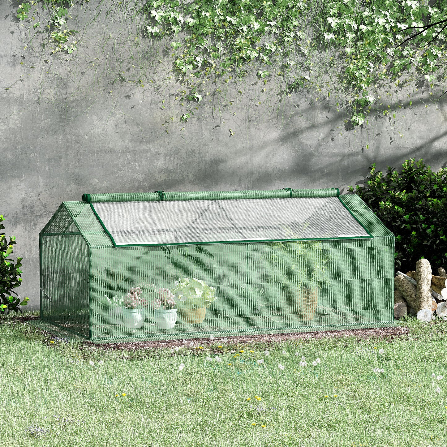 Outsunny Foliengewächshaus mit Fenster, Tomatengewächshaus, Anzuchtkasten, 180 x 90 x 70 cm, Grün