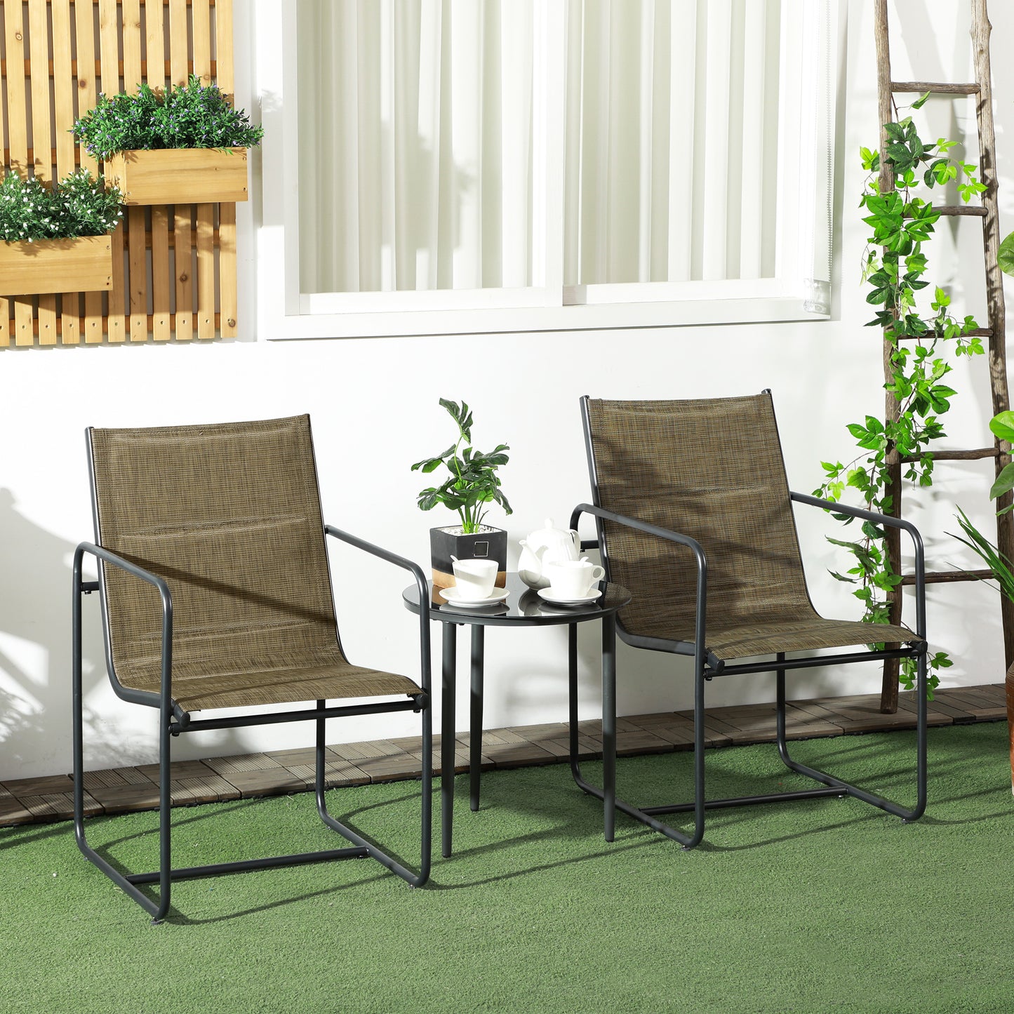 Outsunny tuinstoel, set van 2, ademende hoes, stevig metalen frame, 54x66,5x88cm, zwart/bruin