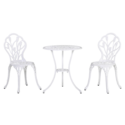Outsunny 2-persoons eethoek, tuinset met 1 tafel en 2 stoelen met parasolgat, aluminium, wit