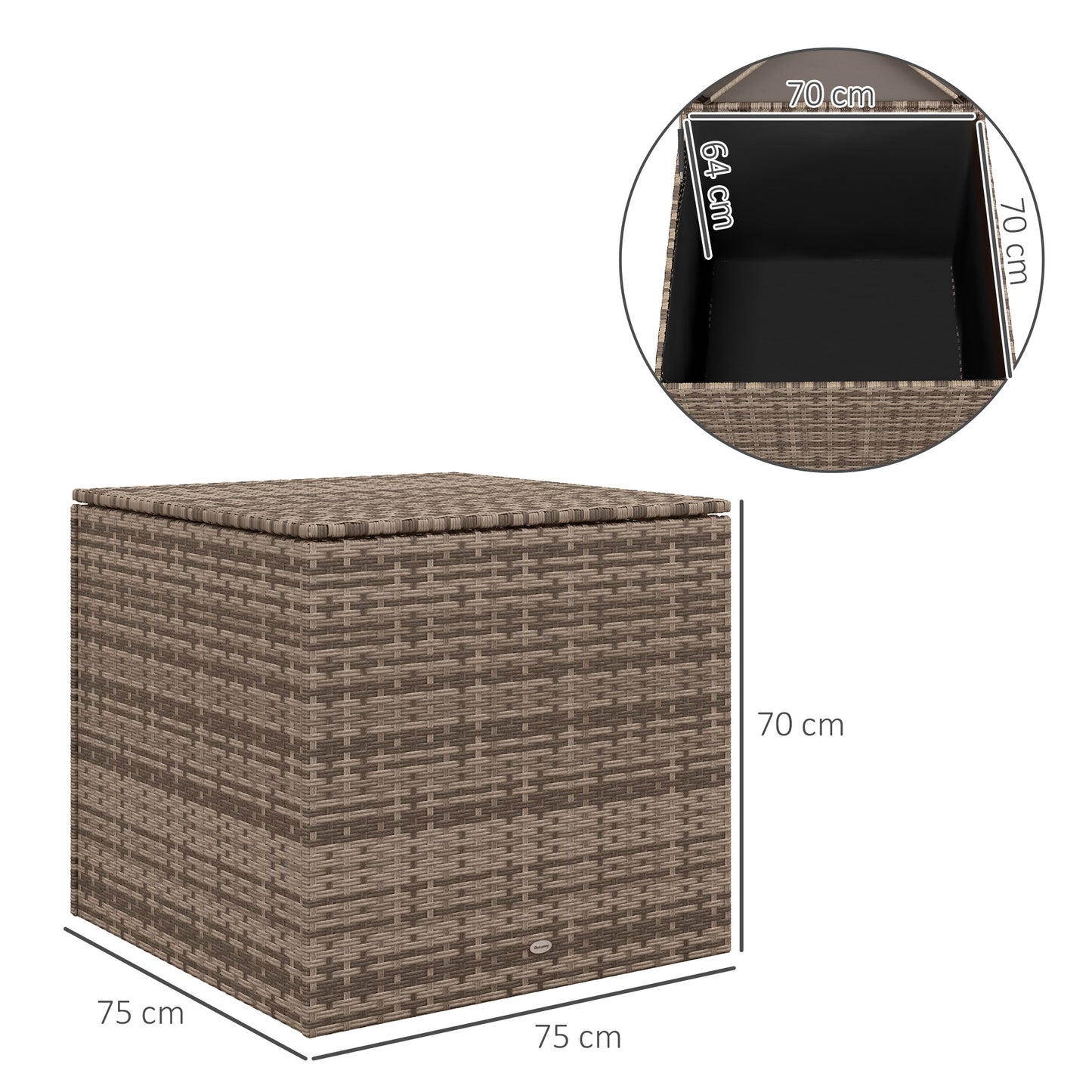Outsunny Aufbewahrungsbox aus Polyrattan, Stofffutter, leicht zu öffnen/schließen, Metallrahmen, 75 x 75 x 70 cm (B x T x H), schwarz