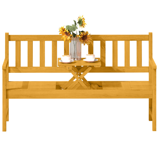 Outsunny 2-Sitzer-Gartenbank aus Holz, wetterfest, mit Rücken- und Armlehnen, Tragkraft 320 kg, 149 x 56,5 x 89 cm, Teakholz