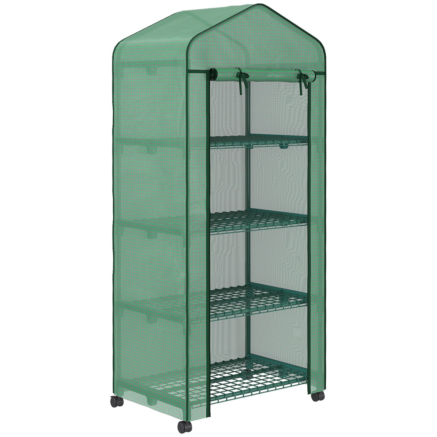 Outsunny Foliekas, Minikas, Plantenkas, Kweekbak, 4 Planken, 69 x 50 x 165 cm, Groen