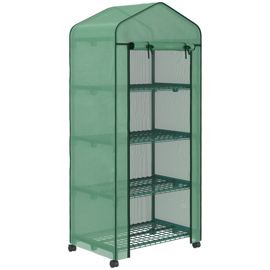 Outsunny Foil Greenhouse, Mini Greenhouse, Planter, Growing Box, 4 Planks, 69 x 50 x 165 cm, Green