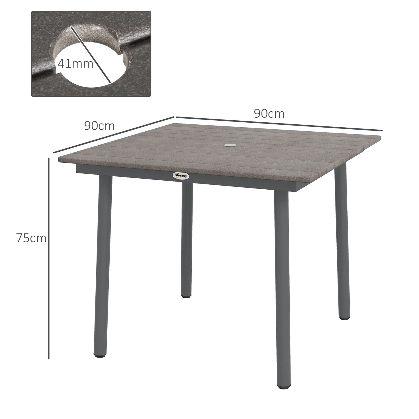 Outsunny Gartentisch, Ess- und Loungetisch, wetterfest, modernes Design, 90 x 90 x 75 cm, Dunkelgrau