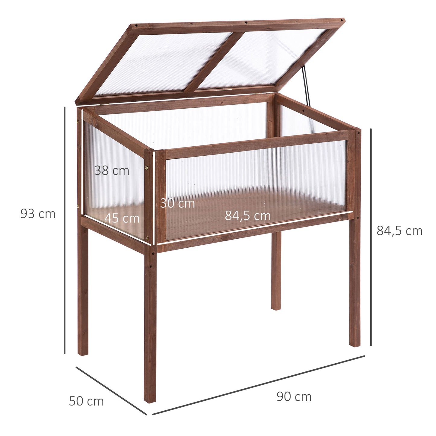 Outsunny Hochbeet aus Holz, 90 x 50 x 93 cm, mit Abdeckung, wetterfest, für Kräutergärten, Garten, Balkon und Terrasse, braun