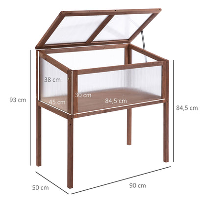 Outsunny Hochbeet aus Holz, 90 x 50 x 93 cm, mit Abdeckung, wetterfest, für Kräutergärten, Garten, Balkon und Terrasse, braun